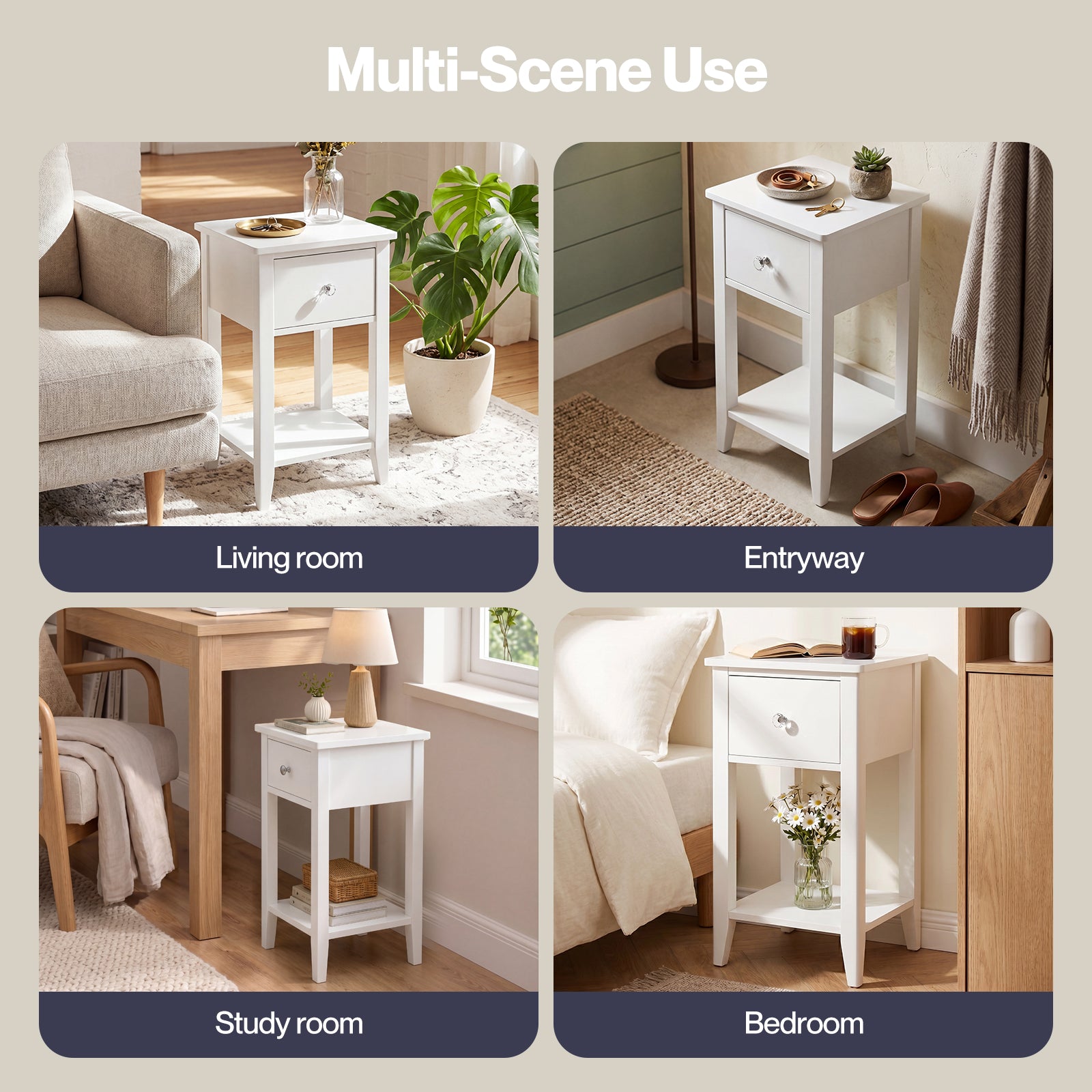 Levede Bedside Table Narrow Modern End Table Drawer & Shelf Bedroom White