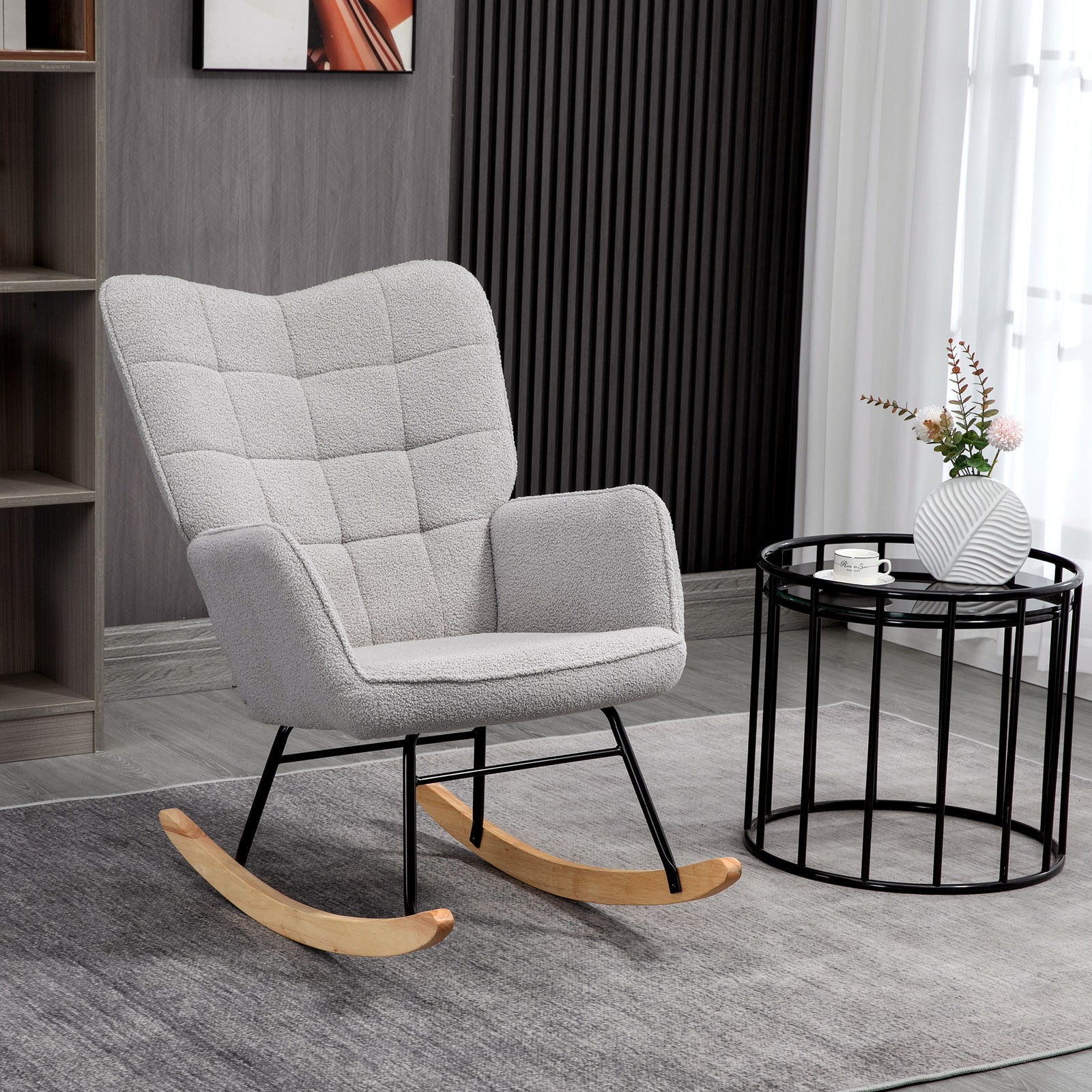 Wingback Rocking Chair For Nursing W/ Steel Frame | One Size | Light Slate Gray