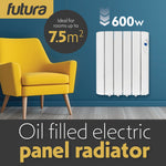 Electric Panel Heater Oil Filled Radiator Day Timer Wall Mounted Low Energy Retention Digital Thermostat Convector | 600w | White