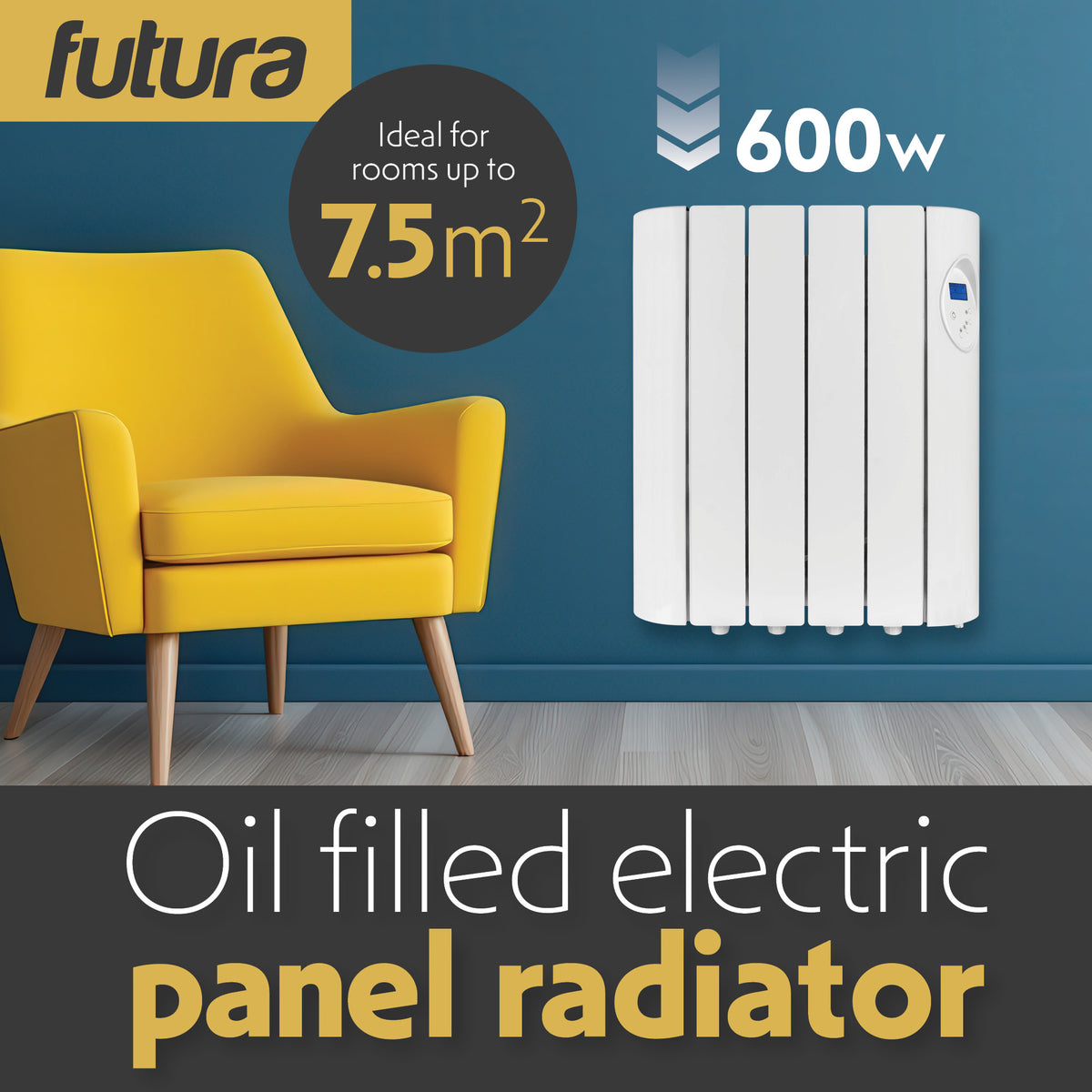 Electric Panel Heater Oil Filled Radiator Day Timer Wall Mounted Low Energy Retention Digital Thermostat Convector | 600w | White