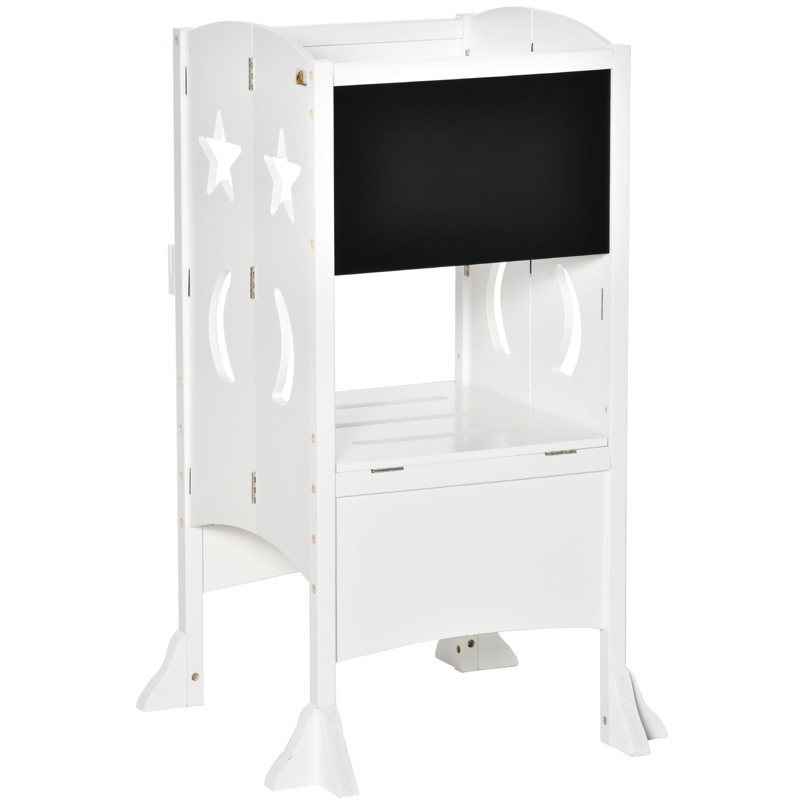 Kids Step Stool Toddler Kitchen Stool With Blackboard Lockable Handrail | White