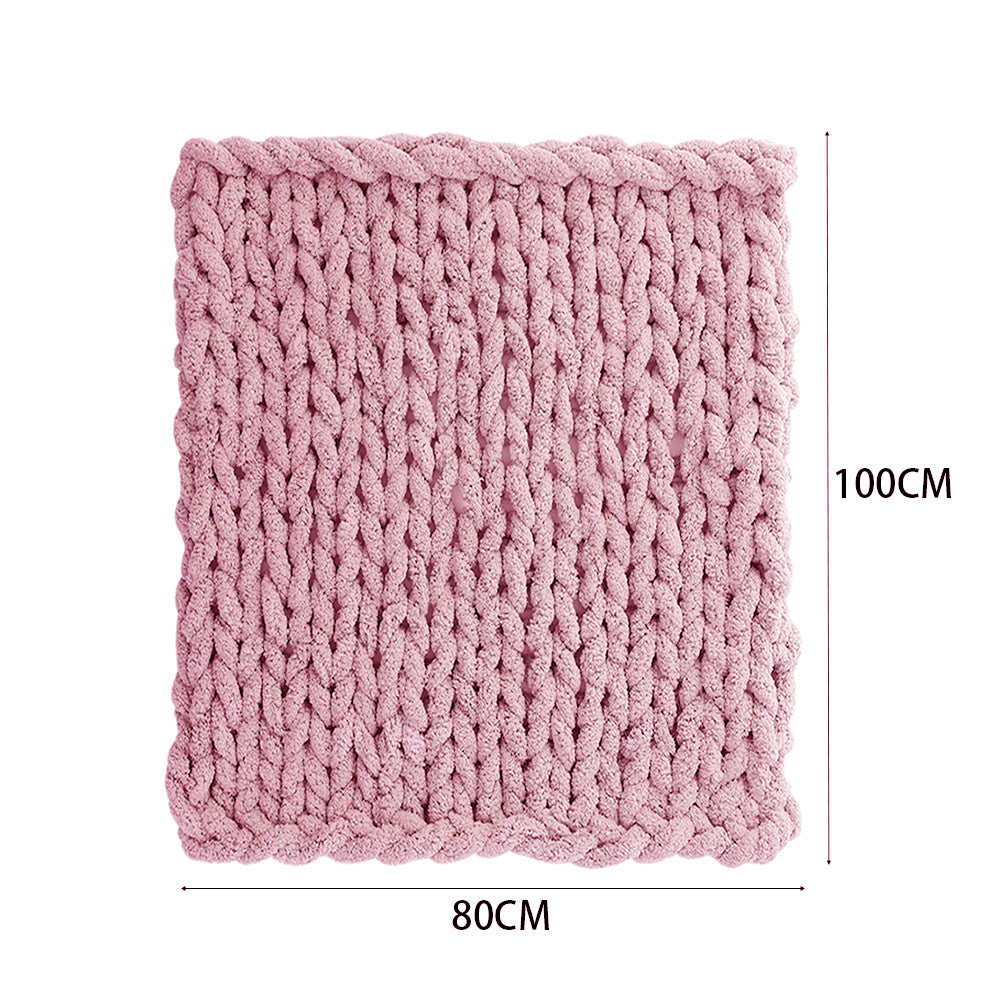 Pink Hand-woven Chenille Throw Blanket – Soft Cozy Knit Blanket For Couch, Sofa & Bed | Small | Pink