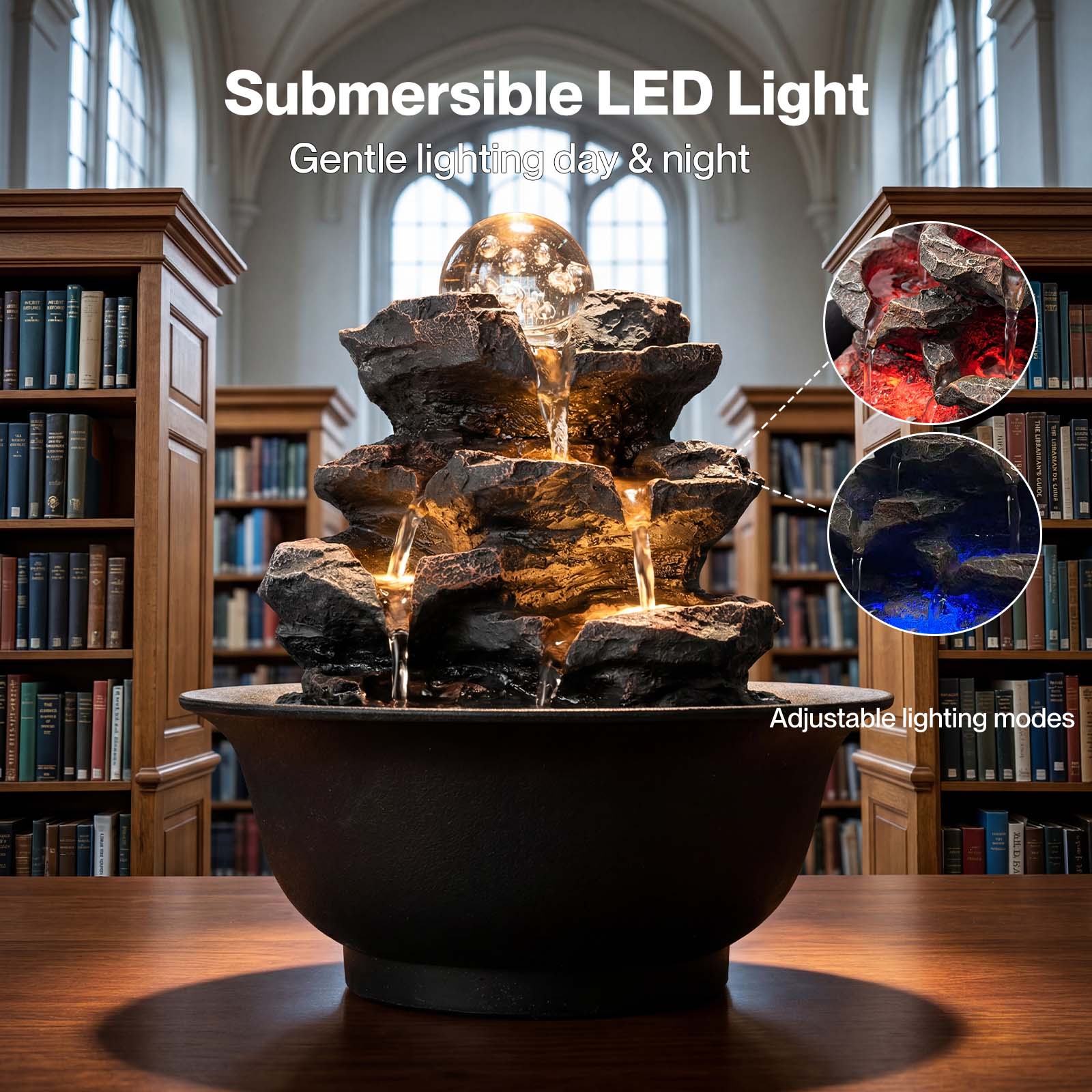 Spector Water Feature Tabletop Fountain With Glass Ball Led Resin Brown