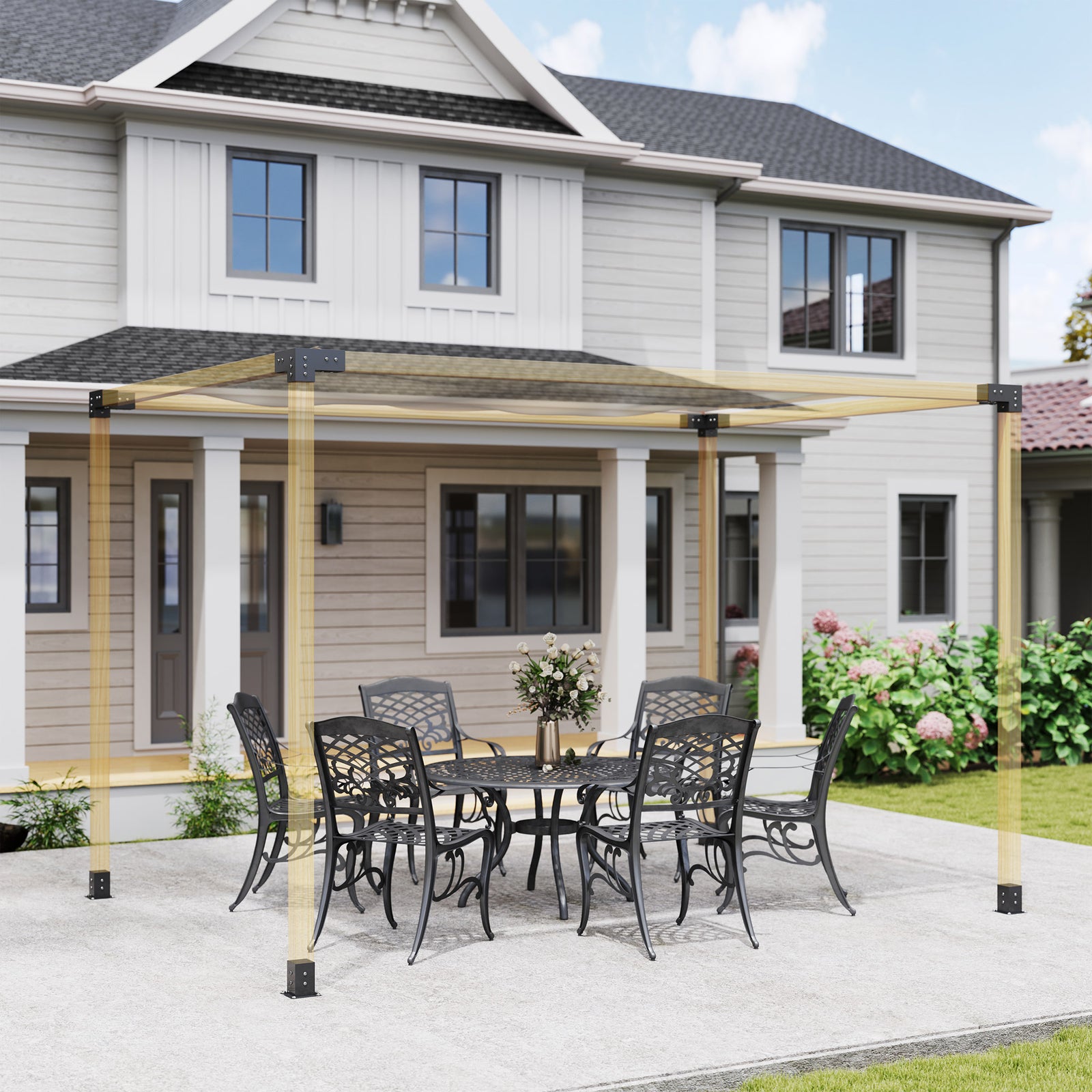 Pergola Kit W/ 3-way Corner Brackets & Post Base For 92mm