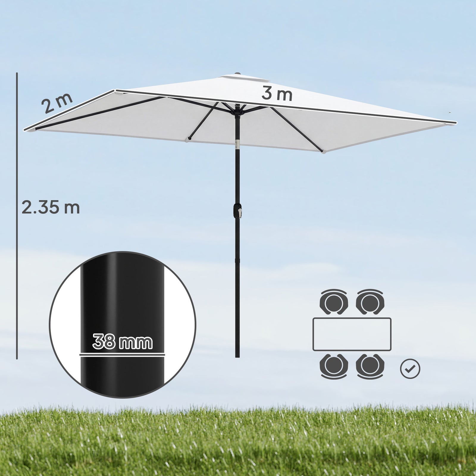 Outsunny Garden Parasol, Outdoor Umbrella With Tilt Function