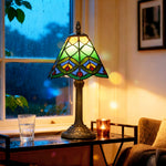 HOMCOM Handcrafted Stained Glass Bedside Lamp, Tiffany Style Table Lamp