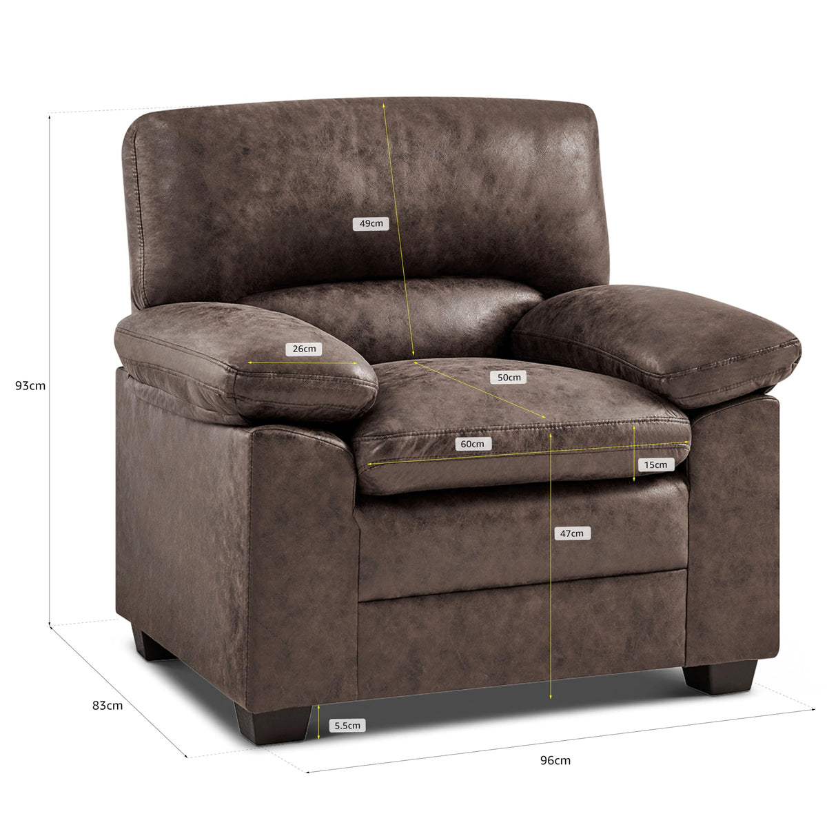 Oxford Faux Leather Sofa 1 Seater | Chocolate