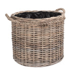 Rattan Rope Handled Rattan Round Planter With Plastic Lining | Small | Brown