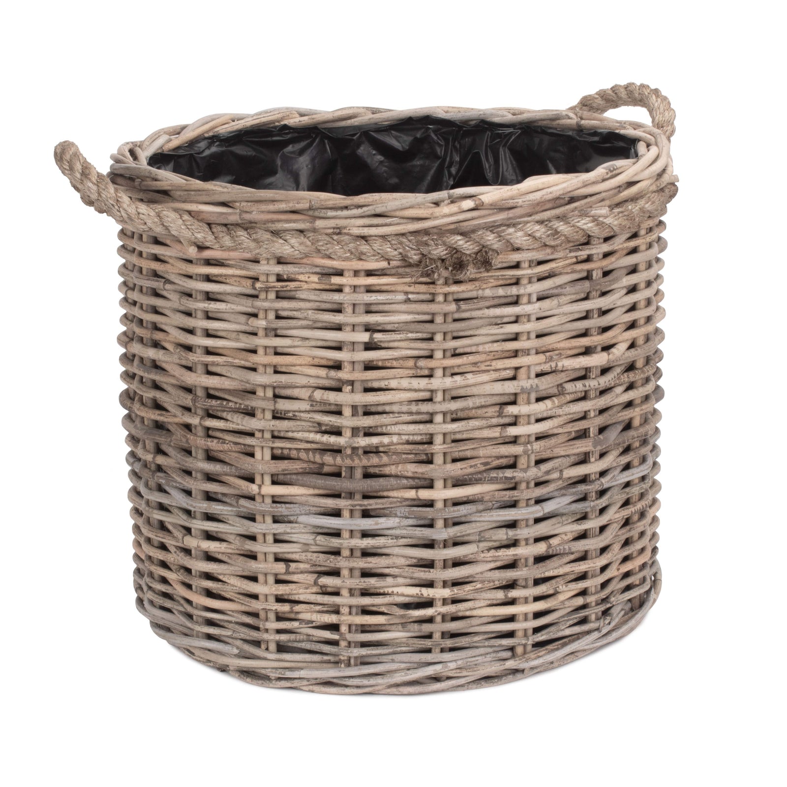 Rattan Rope Handled Rattan Round Planter With Plastic Lining | Set-of-2 | Brown