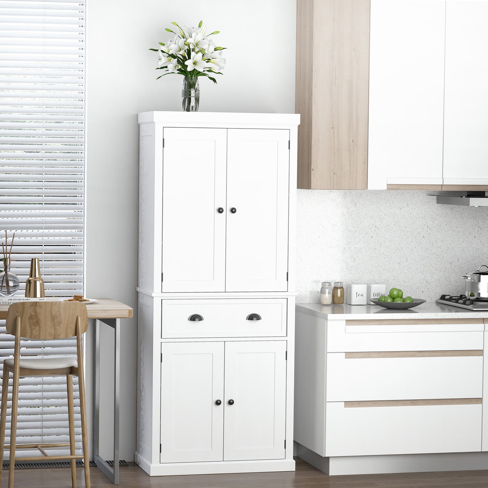 Traditional Colonial Freestanding Kitchen Pantry Cupboard | White