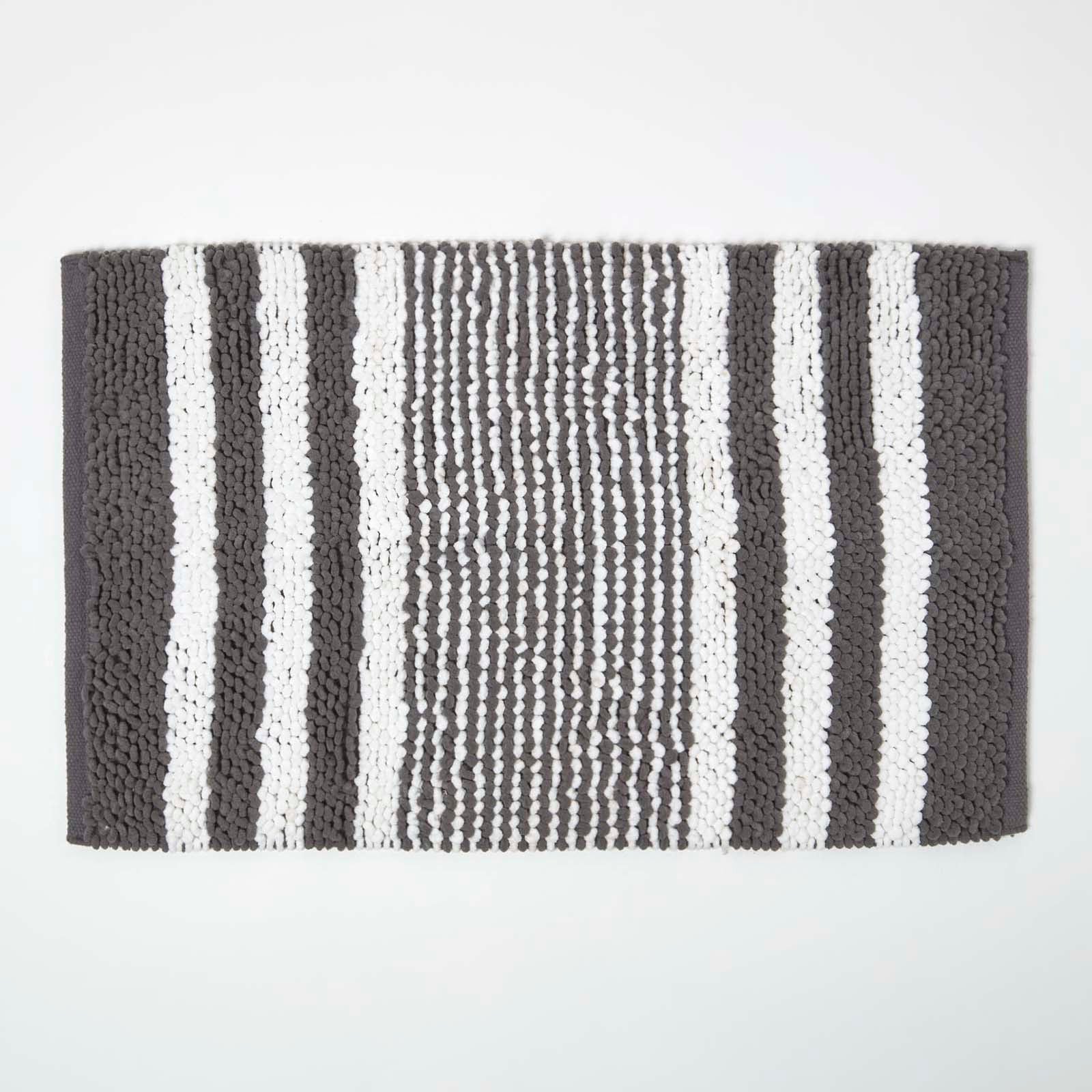 Chenille Stripe Bath Mat | 50 x 80cm | Charcoal Grey