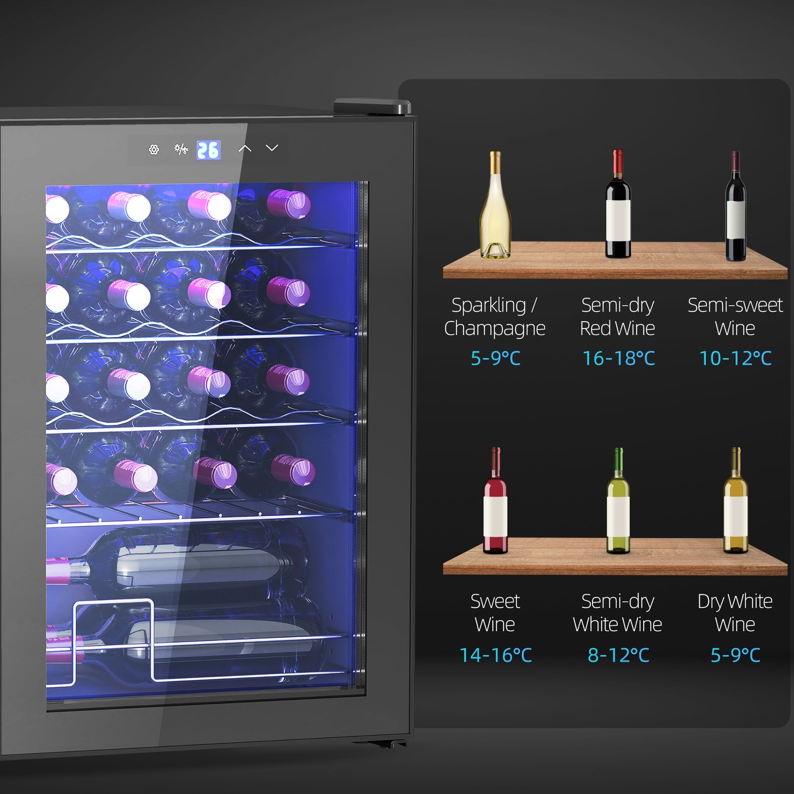 Freestanding Wine Cooler Fridge With Glass Door 20 Bottle