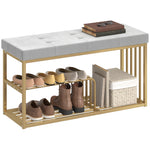 Shoe Storage Bench With Seat Cushion Tufted Shoe Rack Bench | Grey
