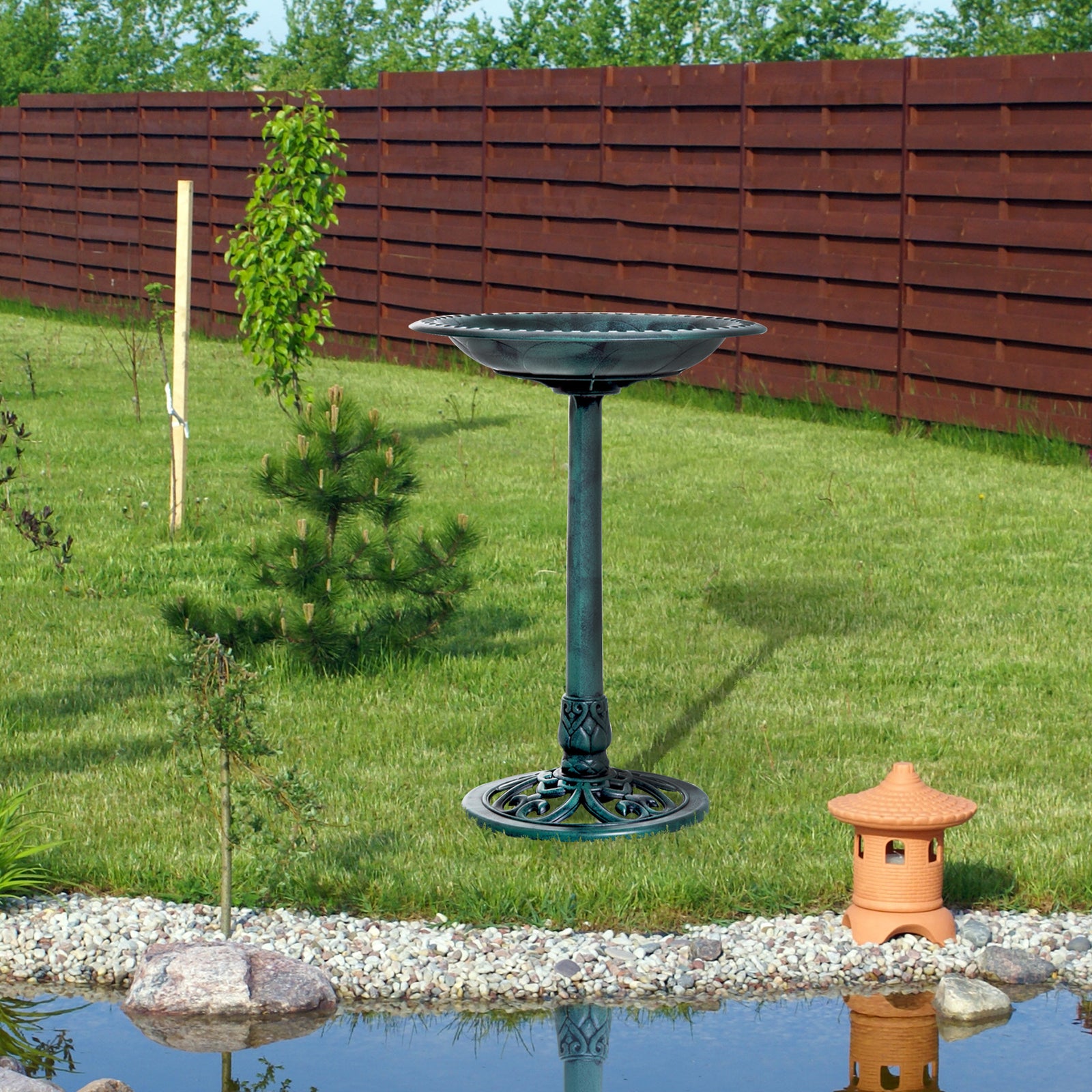 50cm Decorative Bird Bath With Stand, Green, Outdoor