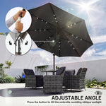 2.6 M Garden Parasol Umbrella With Light, Outdoor Patio Umbrella | Black