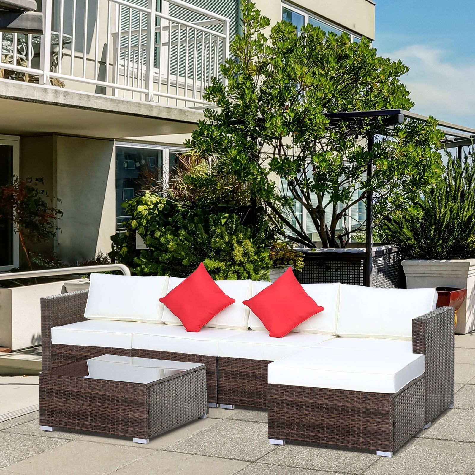 6 Pieces Rattan Furniture Set Garden Sofa Conservatory | Cream