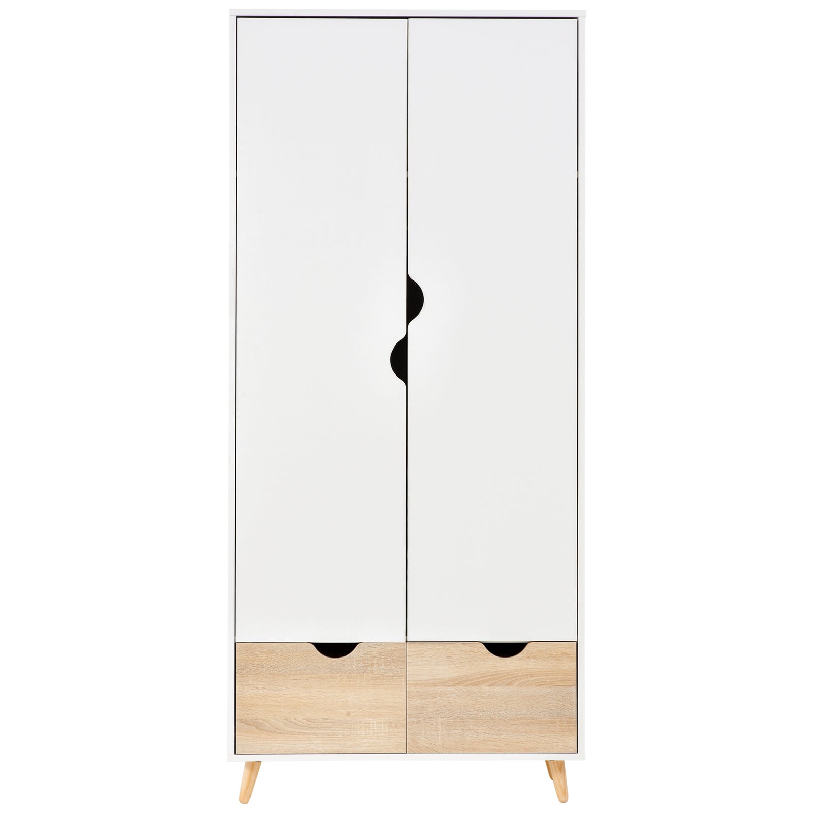 2-door Clothes Wardrobe W/ Rail Shelf 2 Storage Drawers