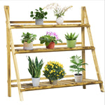 Flower Stand Plant Display Rack 3-tier Foldable Wood Garden | Extra Large | Brown