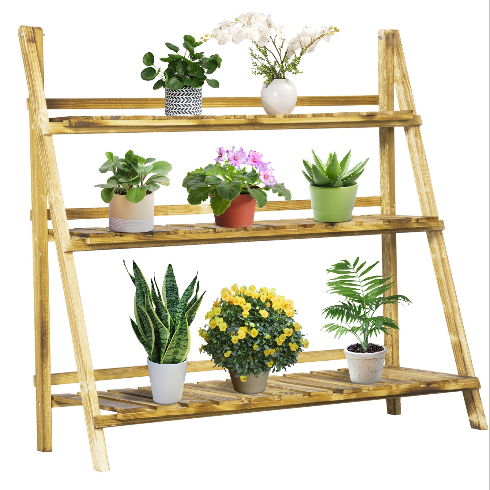 Flower Stand Plant Display Rack 3-tier Foldable Wood Garden | Extra Large | Brown