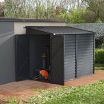 Zinc Steel Lean-To Garden Shed 4.7 × 8.86 ft, Sloped Roof Outdoor Storage Shed with Built-in Hooks, Space-Saving Design