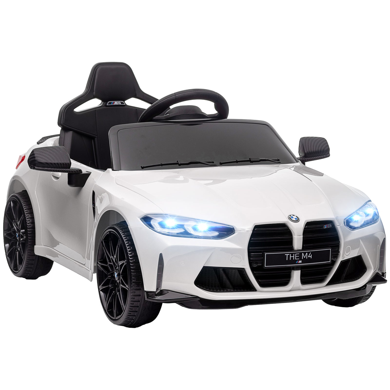 12v Bmw M4 Licensed Kids Electric Car W/ Remote, Suspension | White