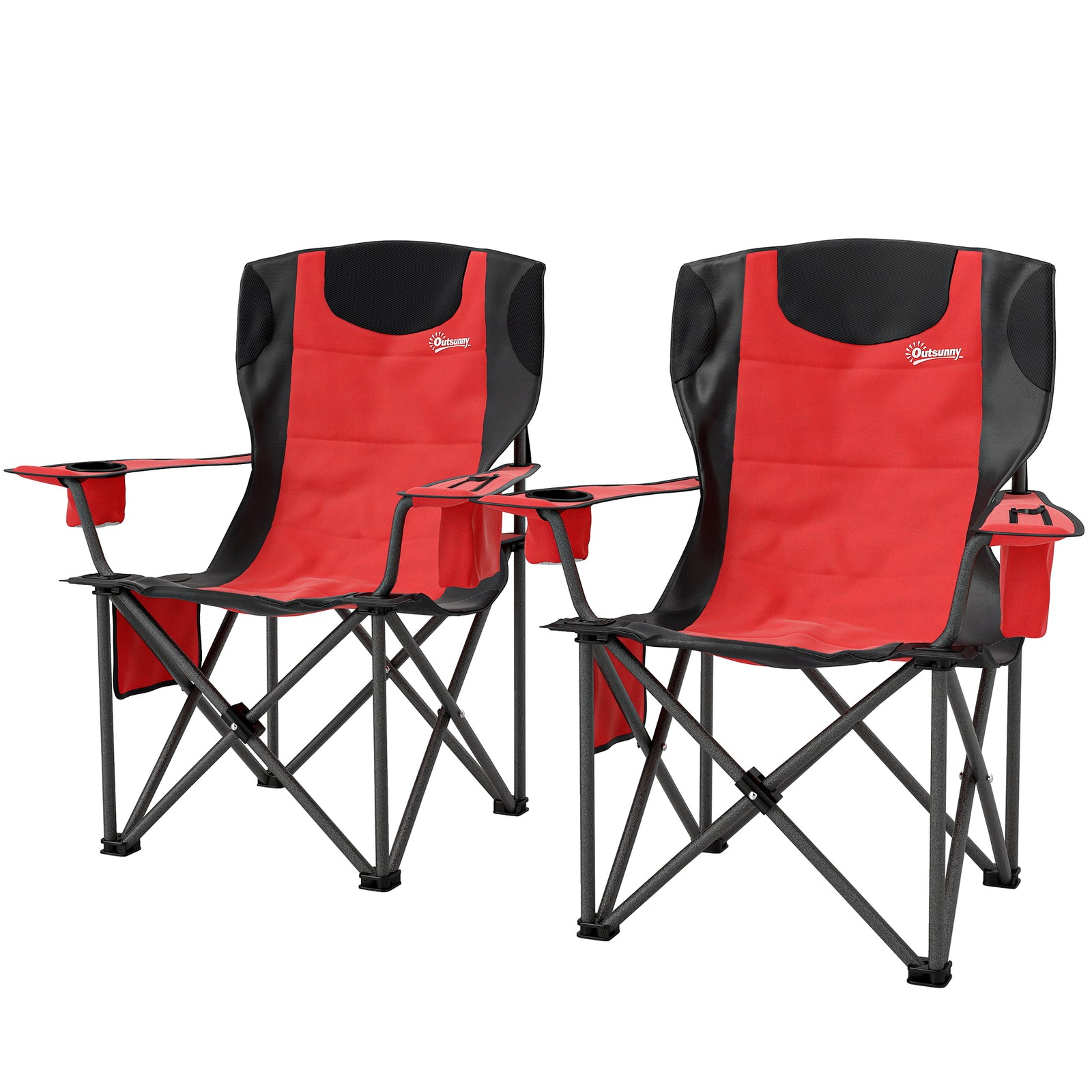 Set Of 2 Folding Camping Chairs With Cooler Bag | Red