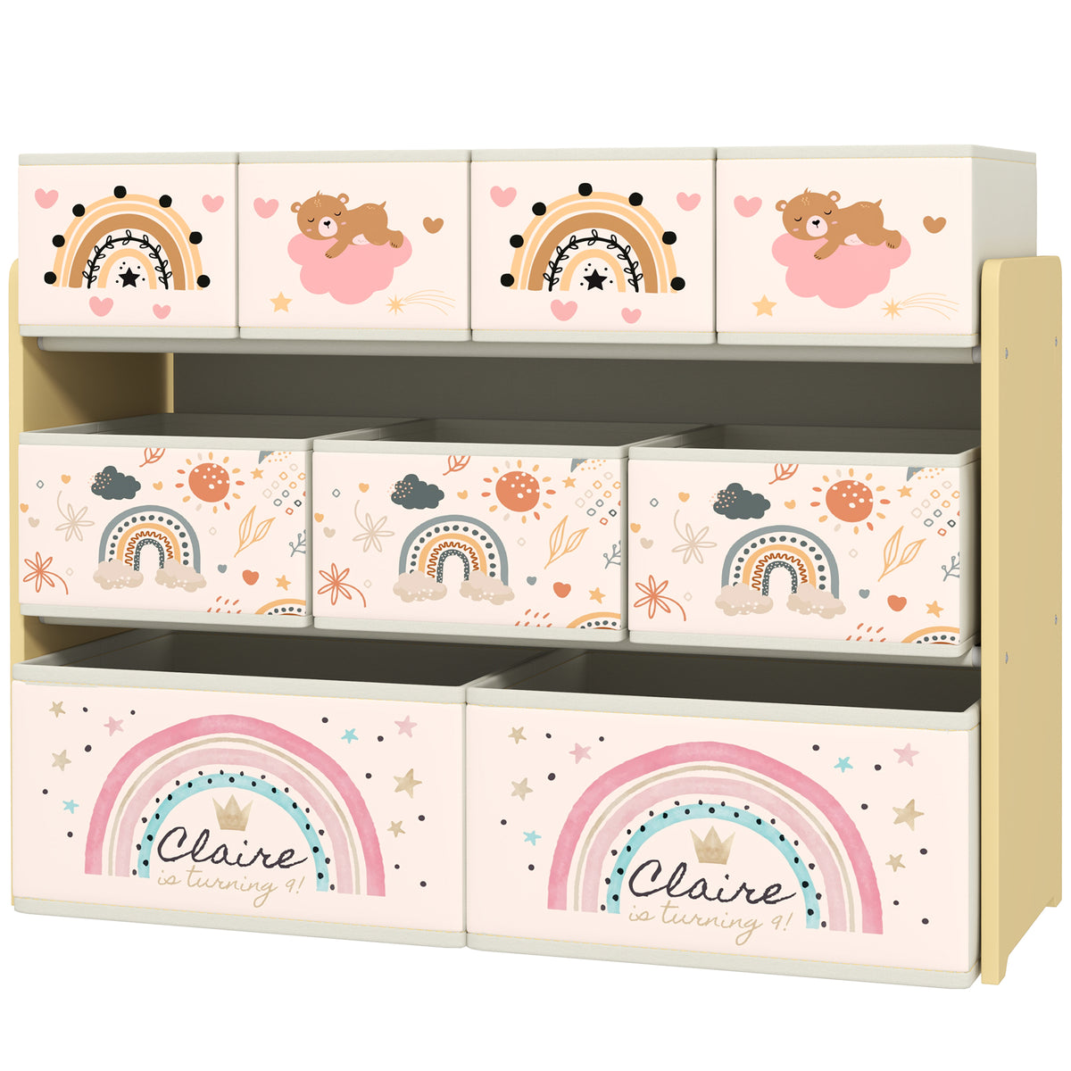 3-tier Toy Organiser Shelf With 9 Storage Boxes For Bedroom | Yellow