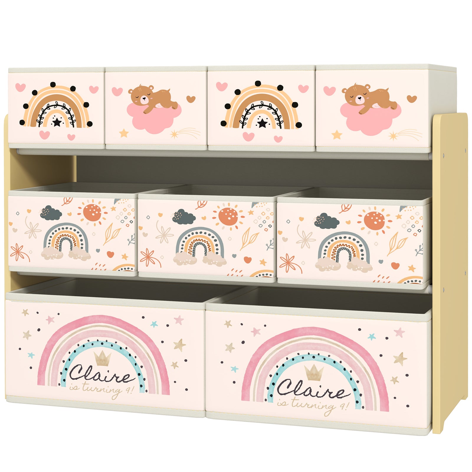 Aiyaplay 3-tier Toy Organiser Shelf With 9 Storage Boxes For Bedroom | Yellow