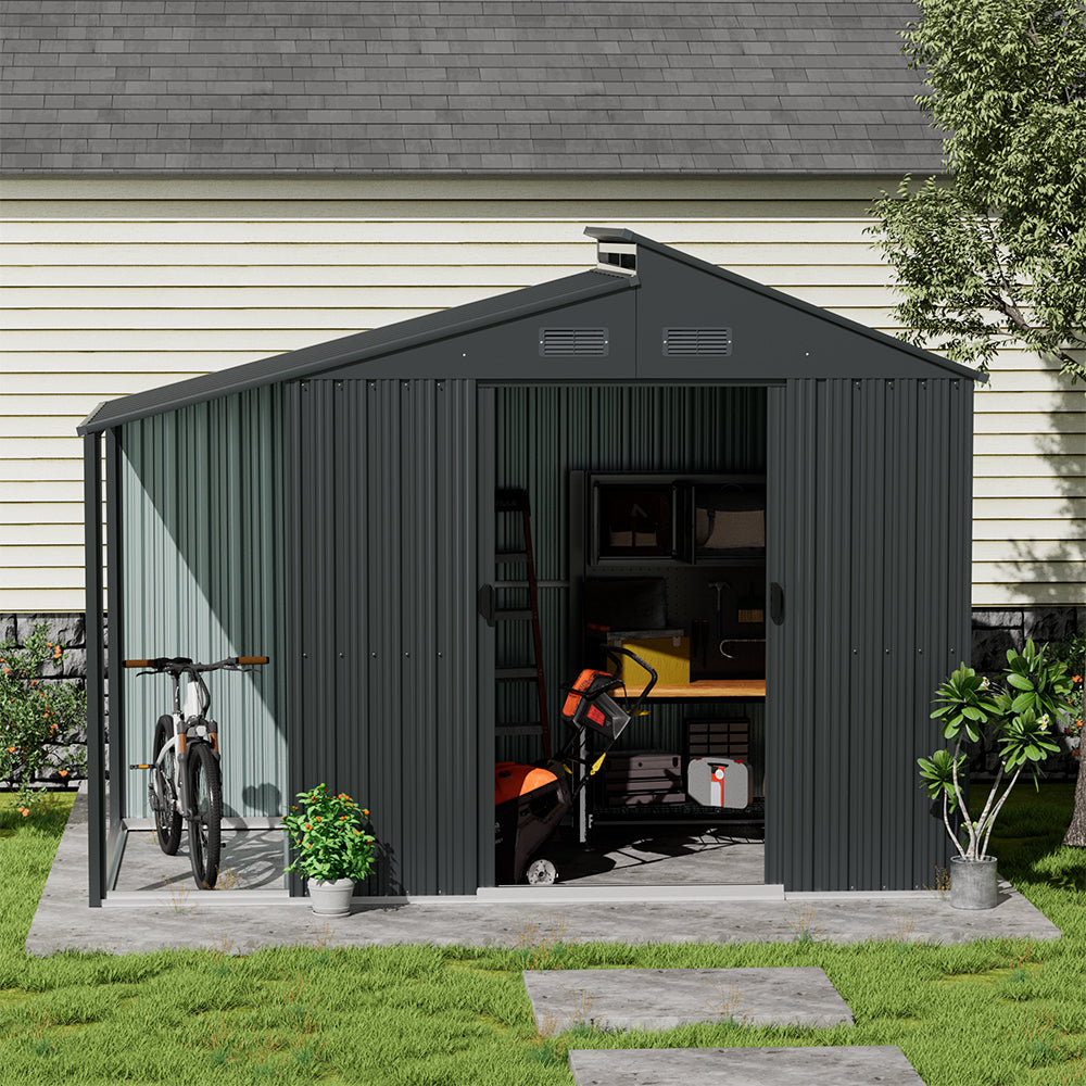 Breeins Outdoor Galvanized Steel Storage Shed With Lean-to
