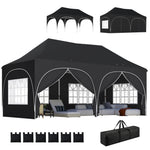3 X 6m Pop Up Gazebo With Sides, Peak Top Garden Party Tent Marquee | Black