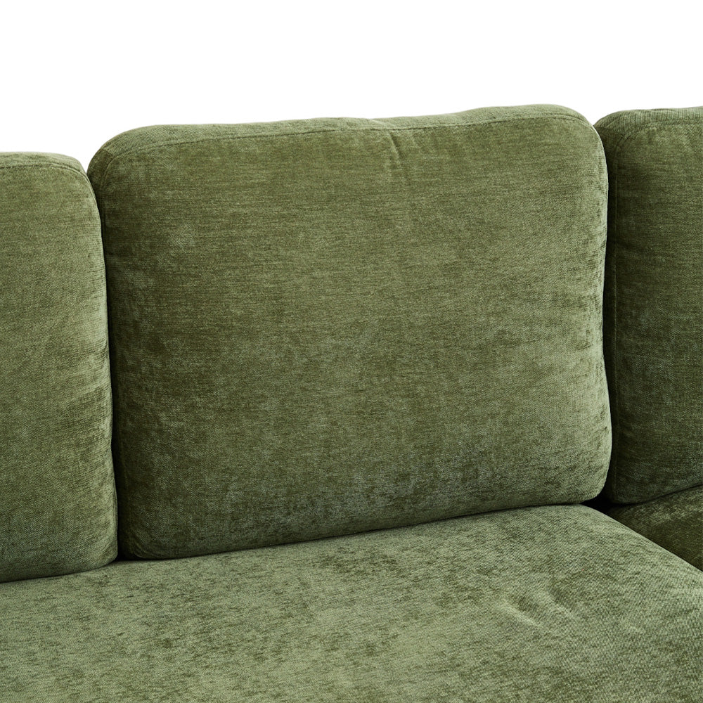 Green Polyester 3-seater Sofa With Ottoman – Vintage Metal Rivets, Cup Holders & Side Pockets, Wood & Iron Frame