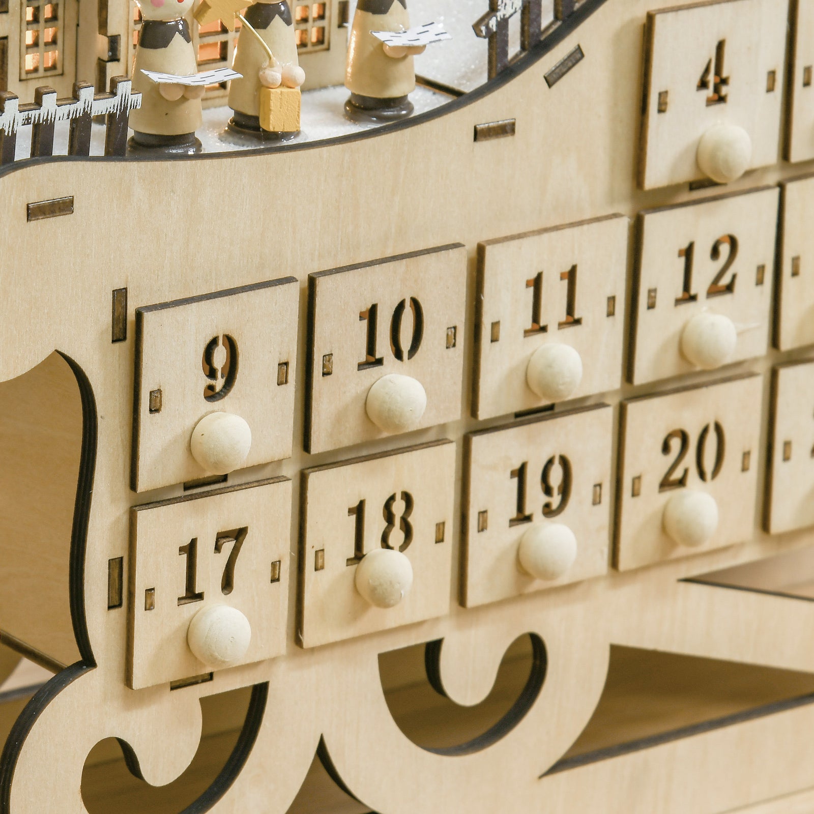 Christmas Advent Calendar Light Up Sleigh W/ Countdown Drawer, Village