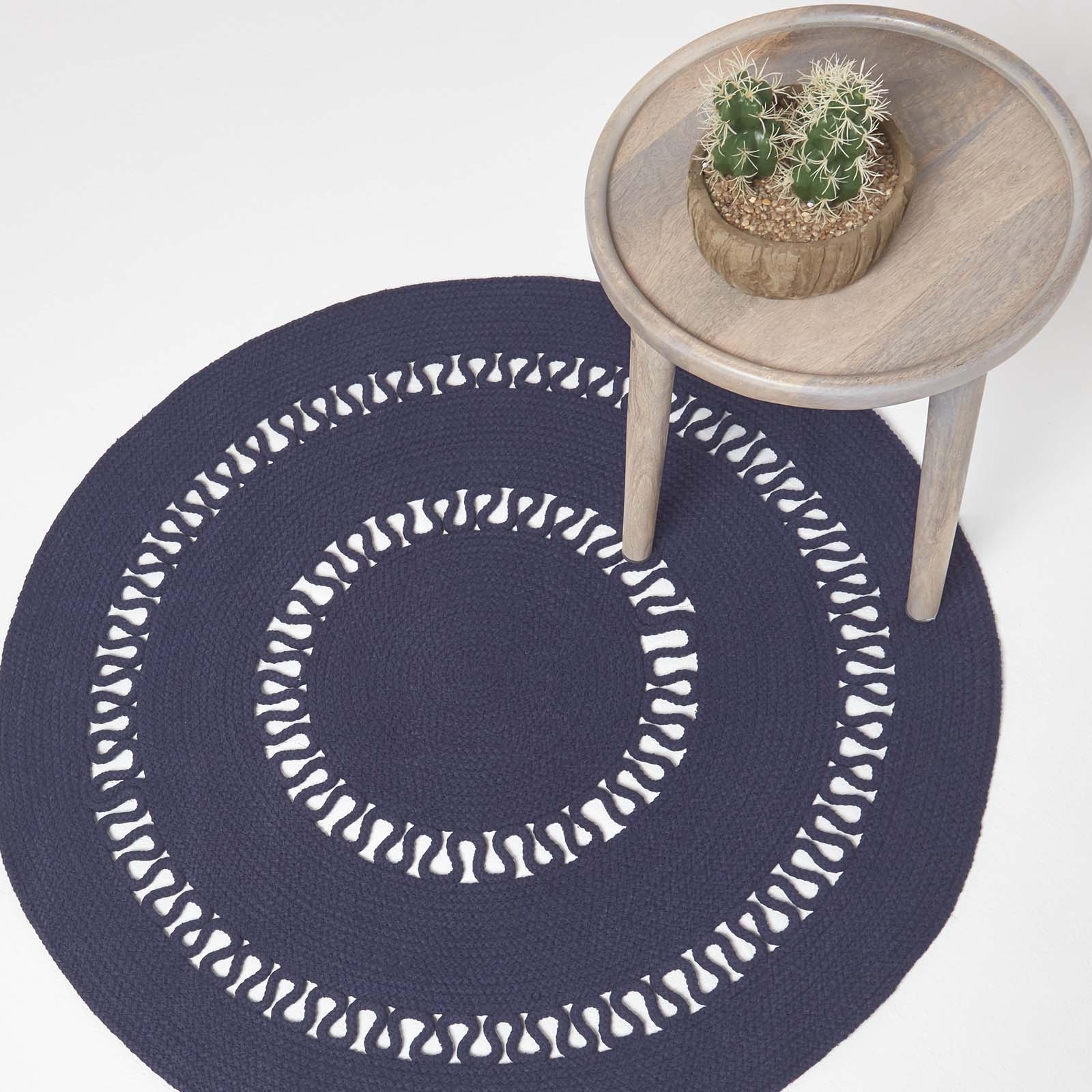 Crochet Braided Round Rug | 70cm x 70cm | Navy Blue