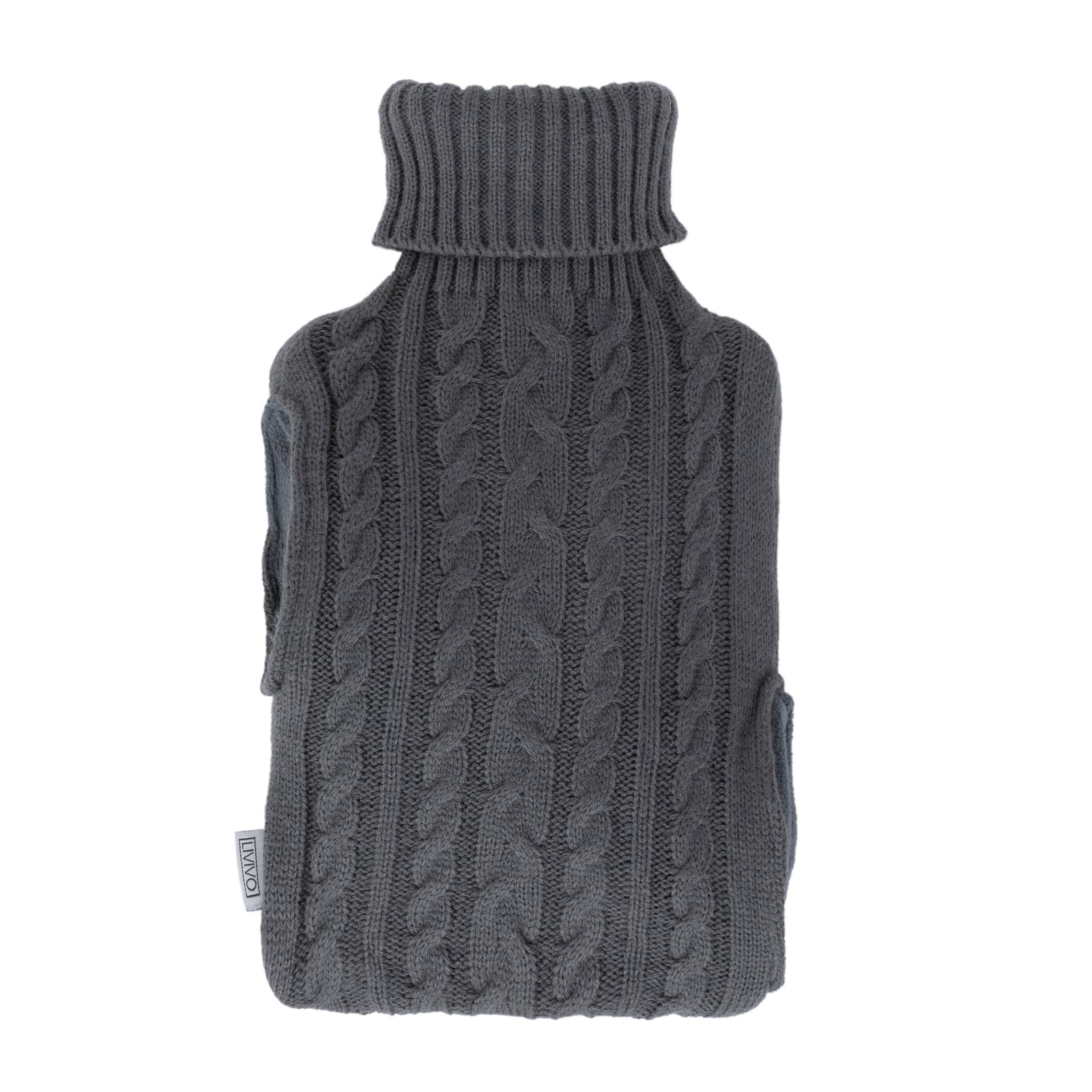 Livivo Grey 2l Hot Water Bottle With Cosy Knit Cover And Hand Warmer Pockets