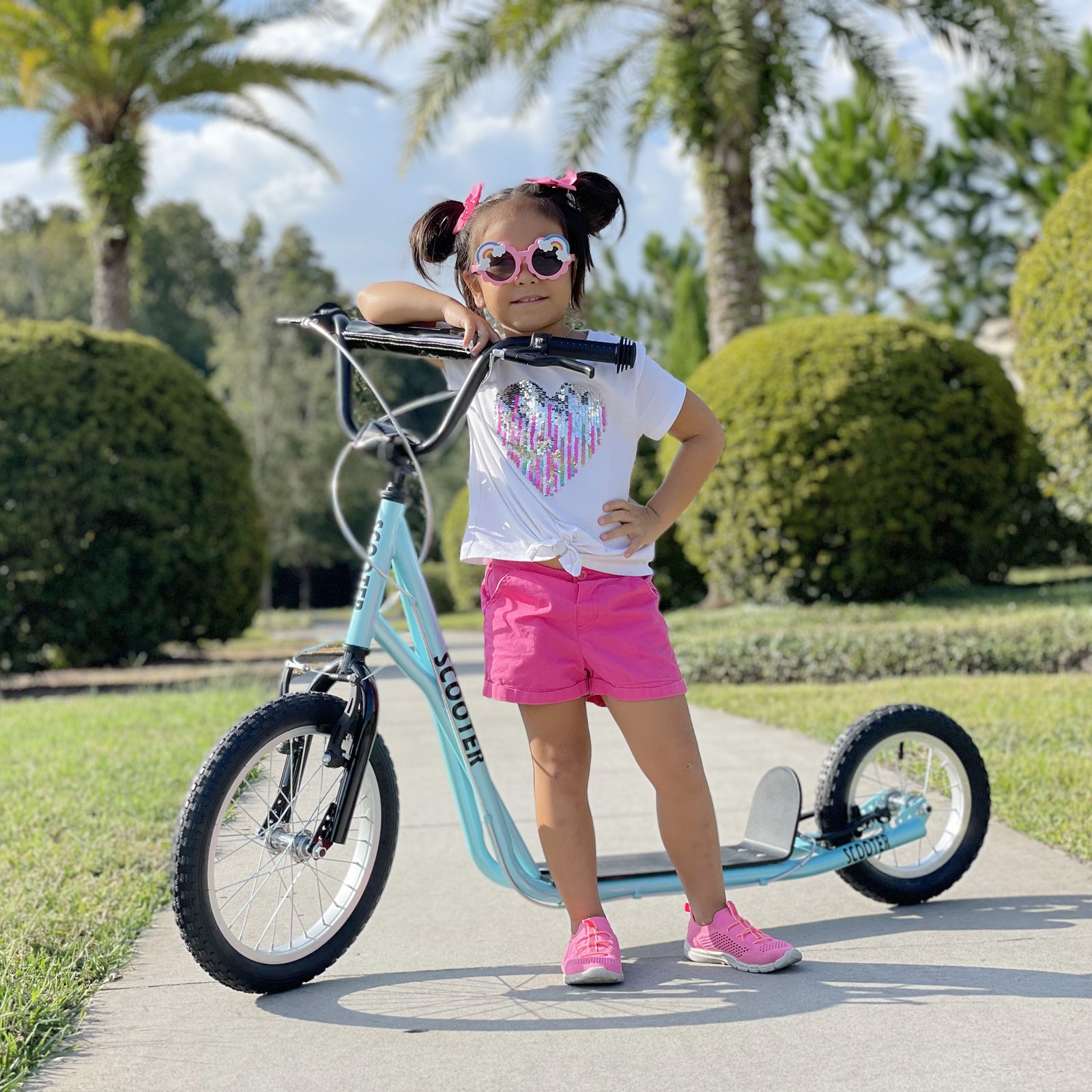 HOMCOM Kids Stunt Scooter With 16" Rubber Wheels, Adjustable Handlebar Blue