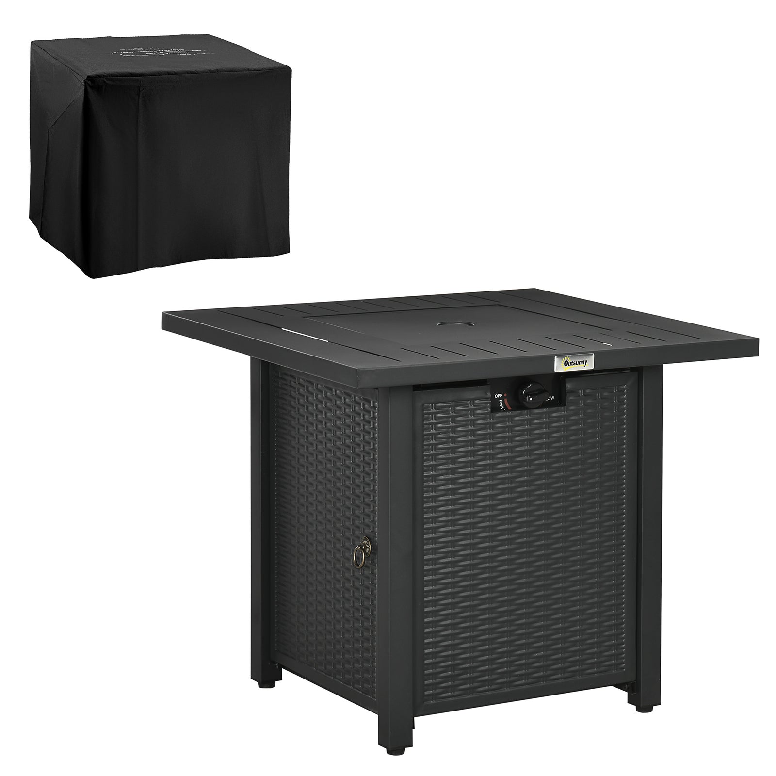 Rattan Propane Fire Pit Table 40,000 Btu W/ Cover
