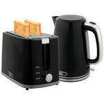 1.7l 3000w Rapid Boil Kettle And 2 Slice Toaster Set Crumb Tray | Black