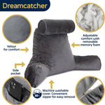 Deluxe Reading Pillow Detachable Headrest, Shredded Memory Foam Cuddle Cuddle Cushion Backrest Arm Support | XL | Grey