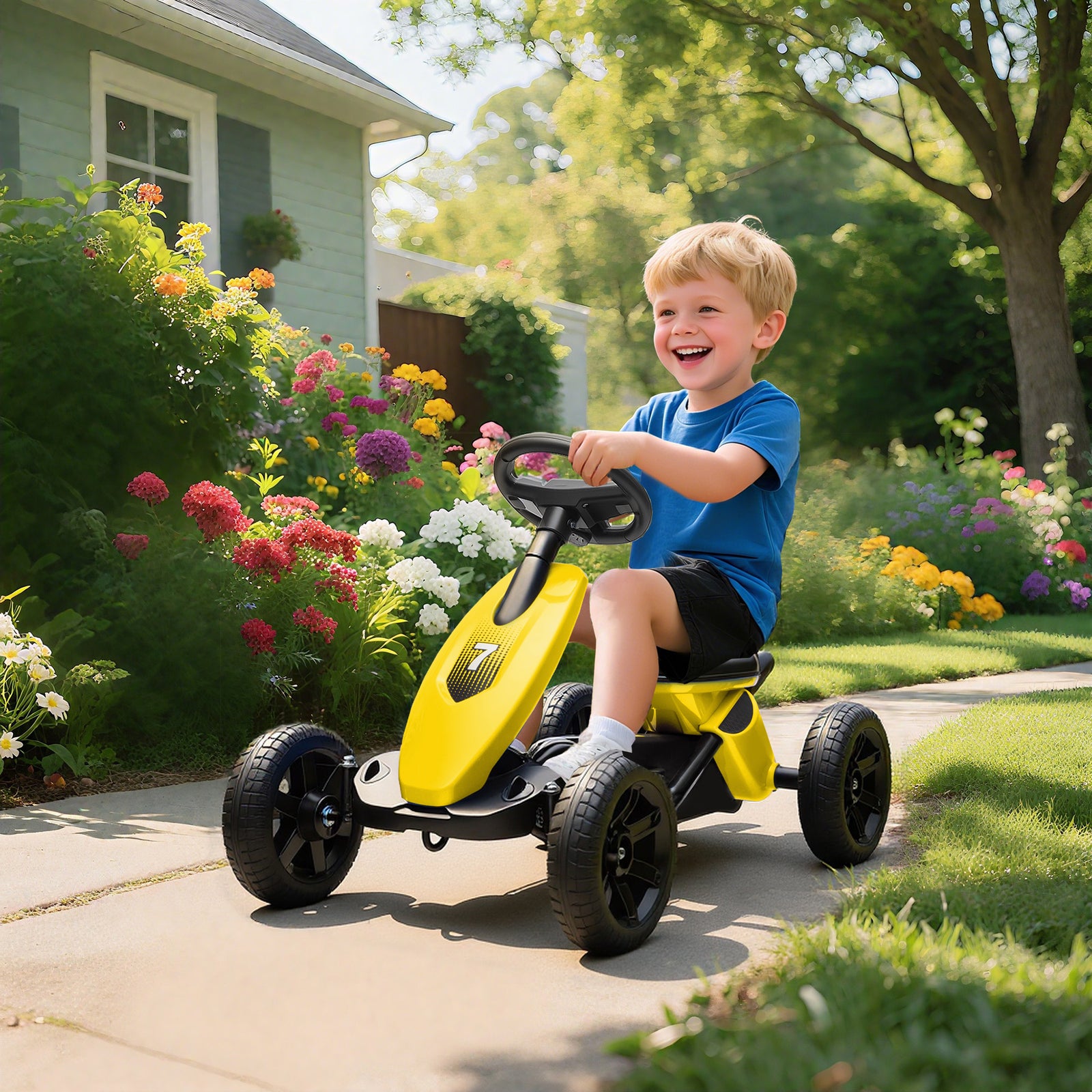 Pedal Go-kart For Kids With Silent Eva Wheels, Metal Frame | Yellow