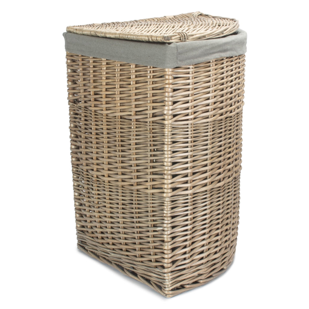 Antique Wash Corner Linen Basket With Grey Sage Lining | Large