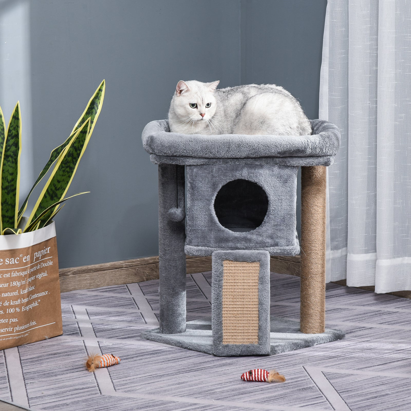 Cat Tree Activity Centre W/ Scratching Pad, Toy Ball, Cat House | Gray