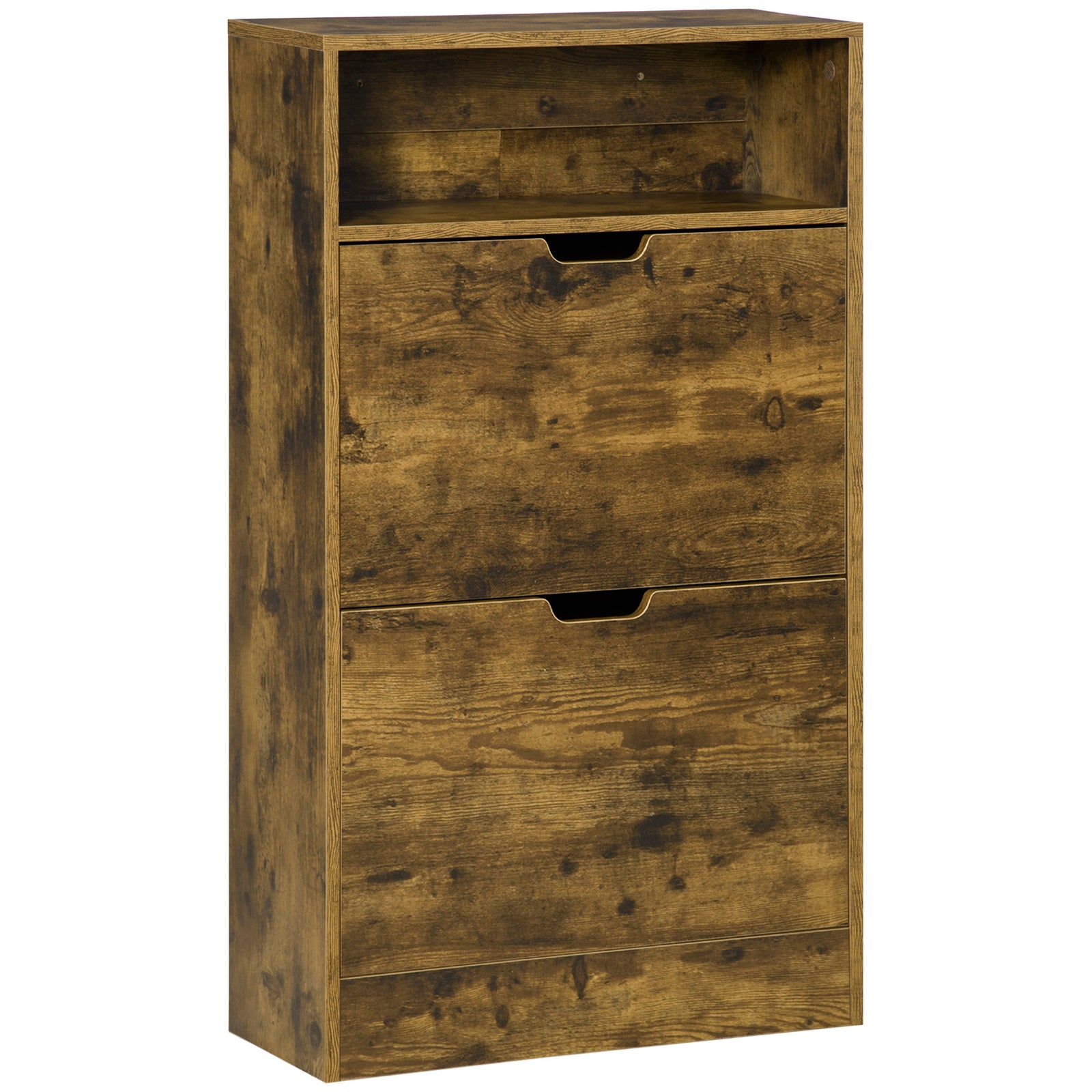 Rustic 2 Flip Door Shoe Cabinet With Adjustable Divider
