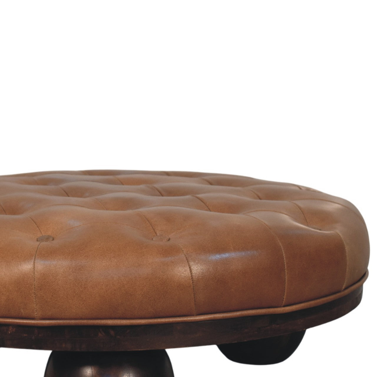 Sfera Coffee Table – Solid Mango Wood & Tufted Leather Statement Piece