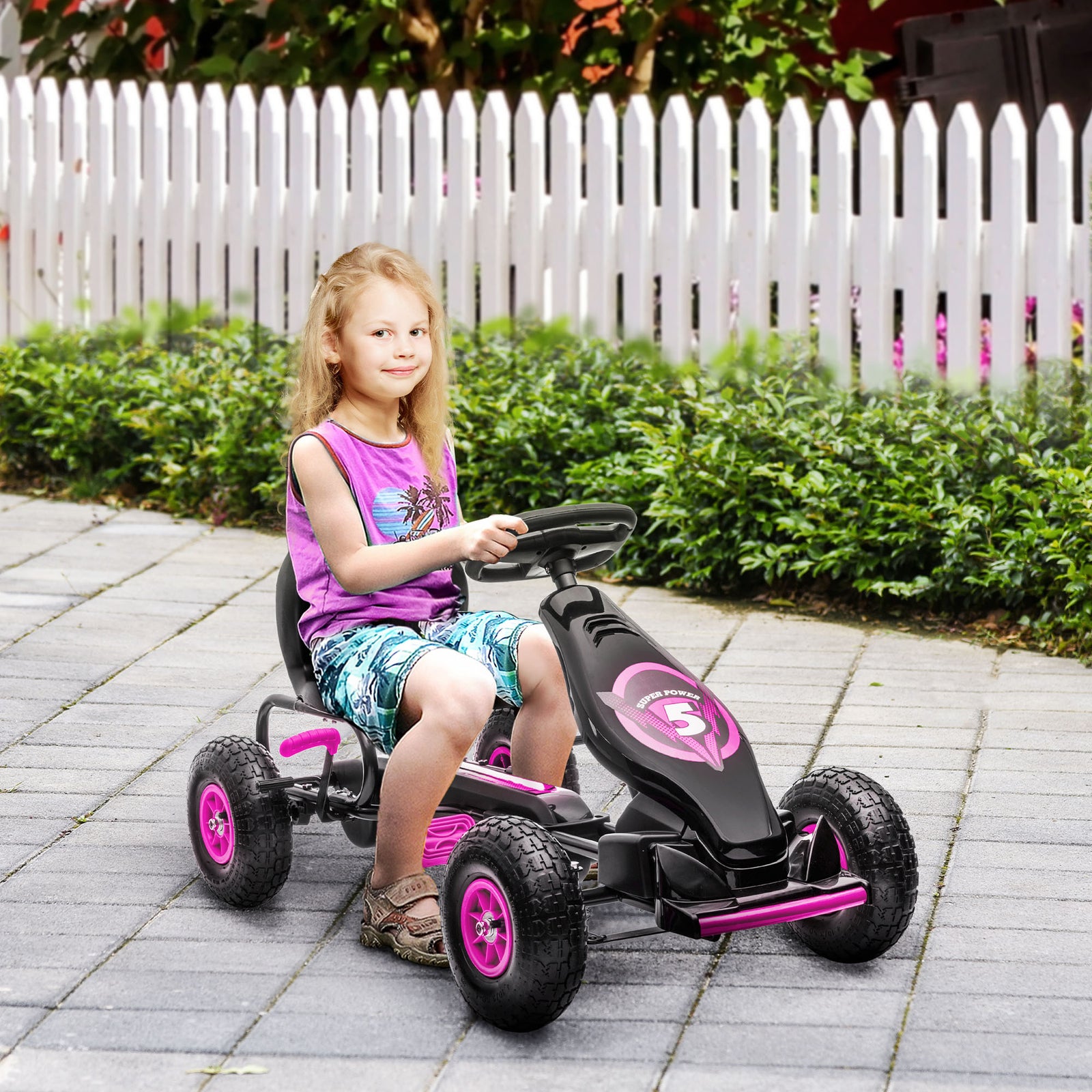 Pedal Kart W/adjustable Seat, Rubber Wheels | Pink