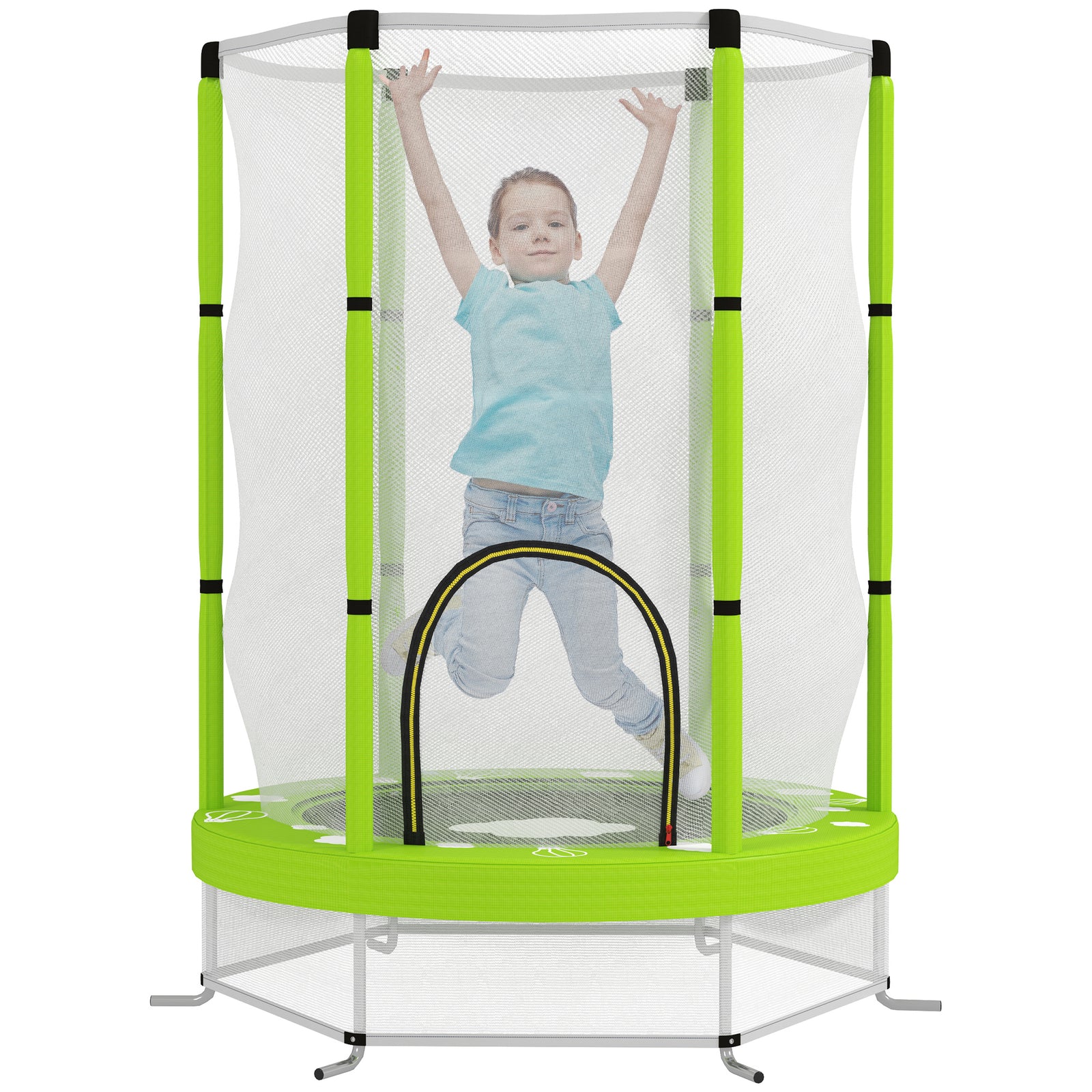 4.6ft Kids Trampoline W/ Safety Enclosure Net, For Indoor Outdoor | Green