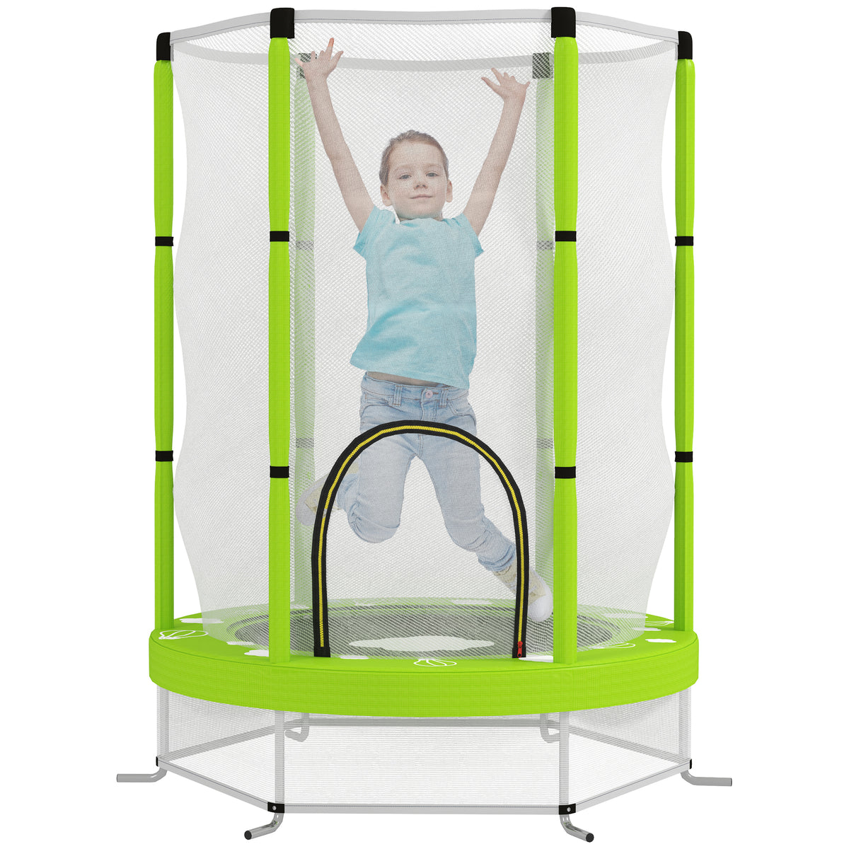 4.6ft Kids Trampoline W/ Safety Enclosure Net, For Indoor Outdoor | Green