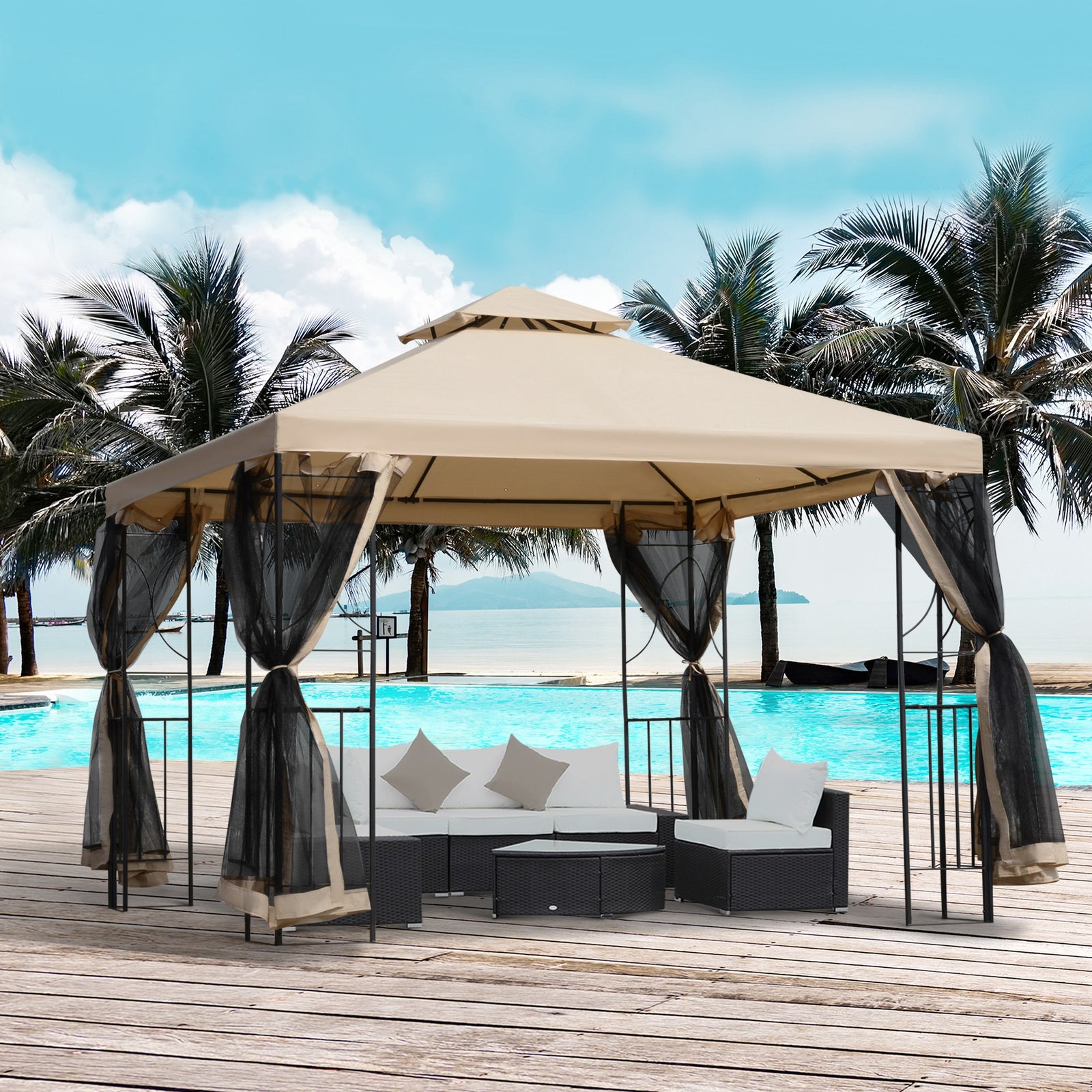 3x3metre Gazebo Patio Pavilion Canopy Tent W/ Netting Shelf