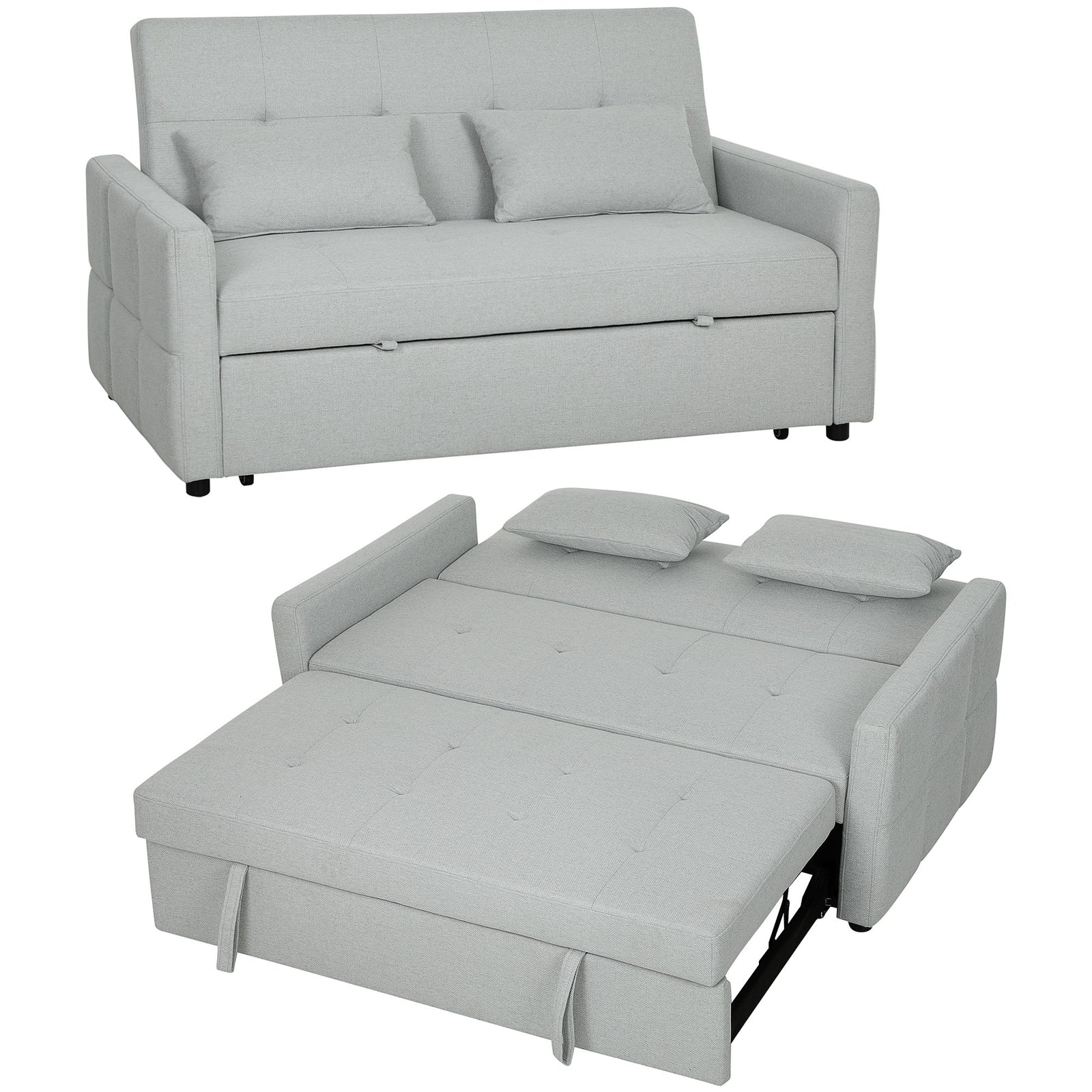 2 Seater Sofa Bed, Convertible Pull Out Bed Settee | Light Grey