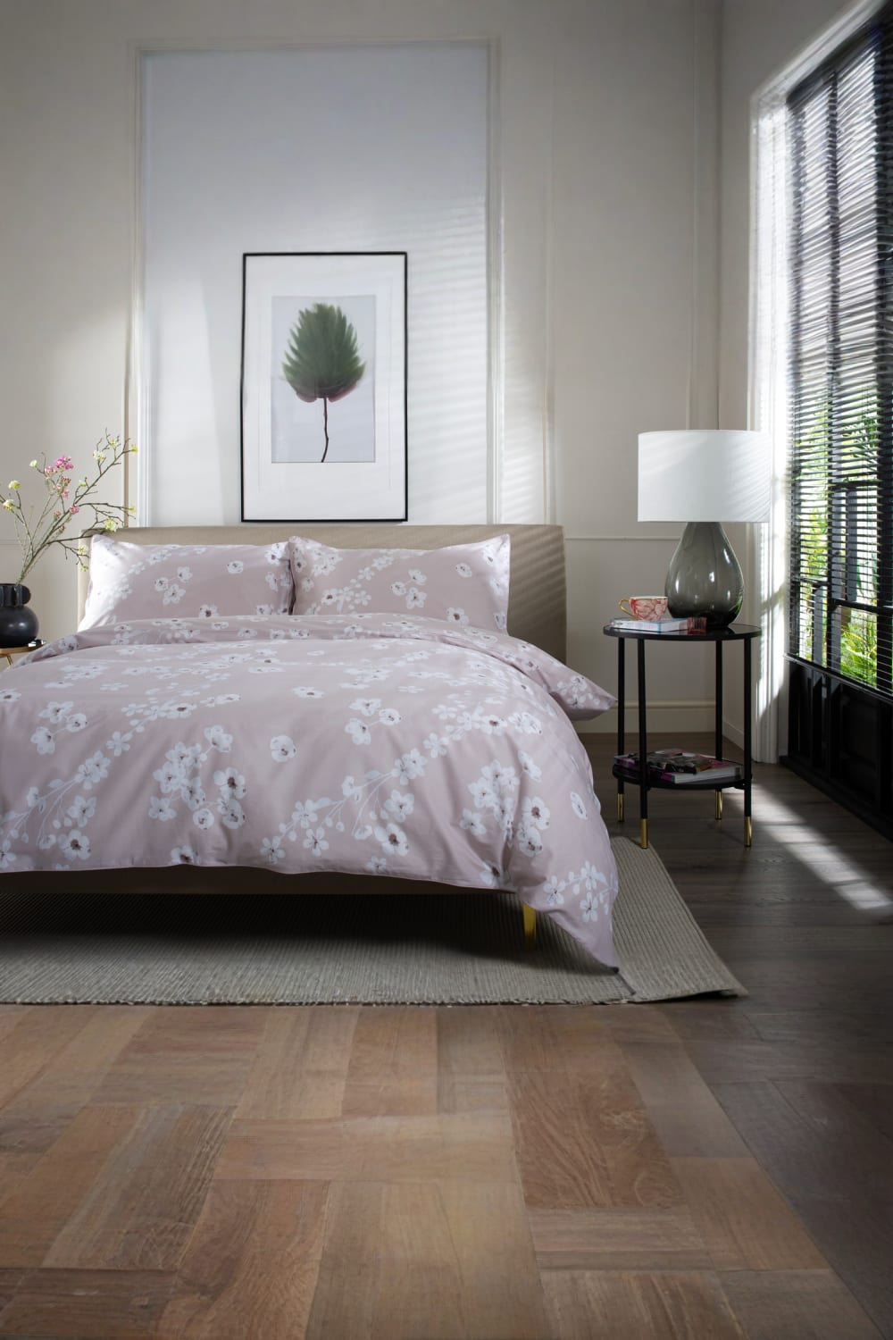 Petite Fleure 100% Cotton Duvet Cover Set – Floral Blossom Print Bedding With Piped Edges | Super King | Pink