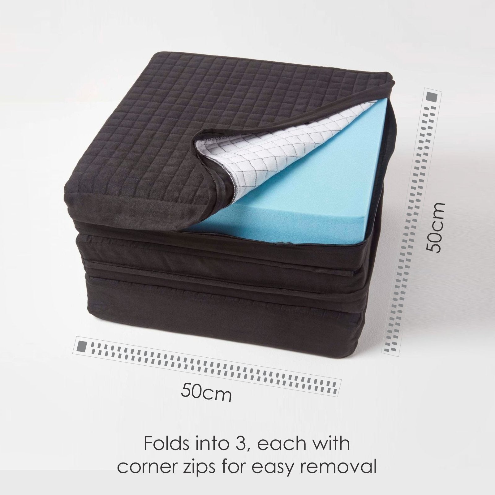 Faux Suede Orthopaedic Foam 3 Seater Booster Cushion | 50cm x 150cm | Black